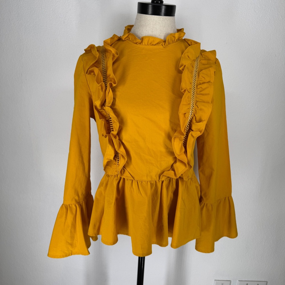 Amaryllis Victorian Ruffle Peplum Top Bell Sleeve Lace Small Zip Coquette Flare